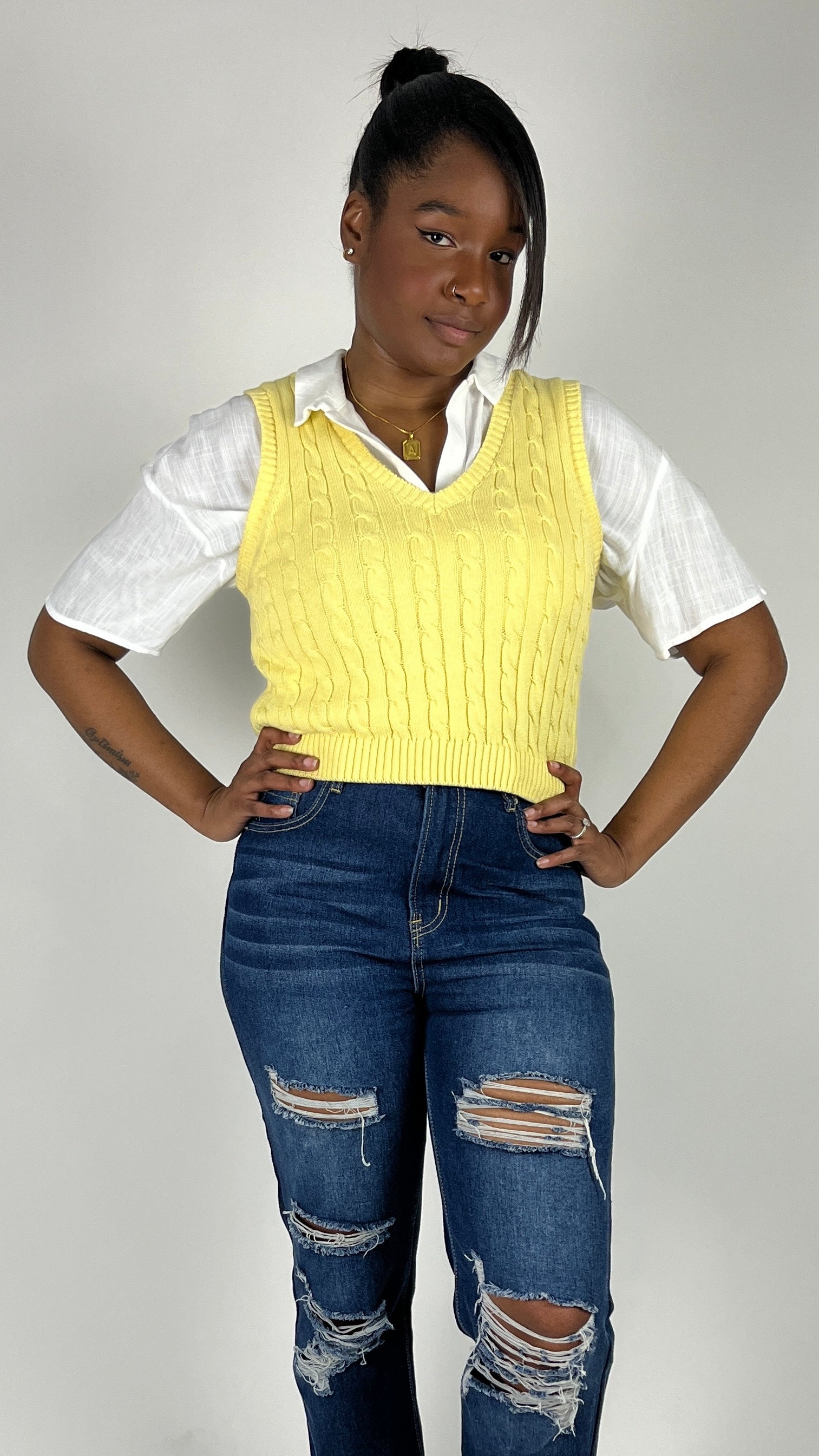 Cropped Sweater Vest - Yellow