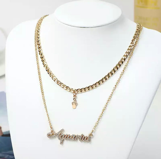 gold diamond Aquarius zodiac necklace set.