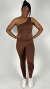 Essential One Shoulder Jumpsuit - Chocolate Brown