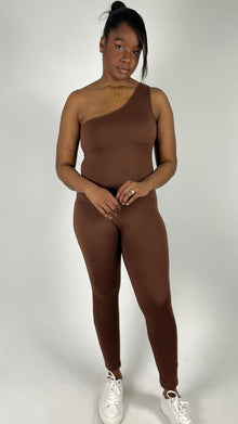  Essential One Shoulder Jumpsuit - Chocolate Brown