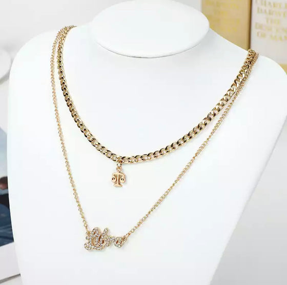 gold diamond libra zodiac necklace set.