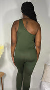 Essential One Shoulder Jumpsuit - Olive Green