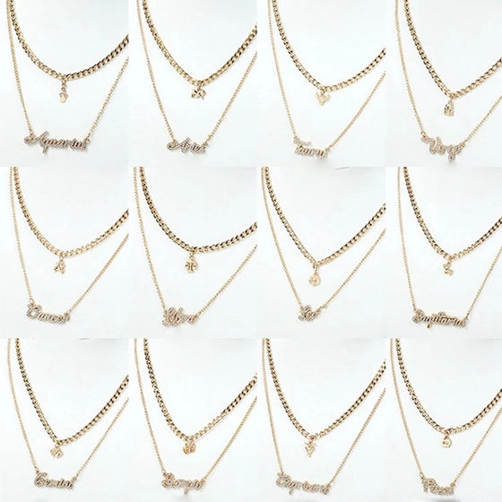gold diamond zodiac necklace set.